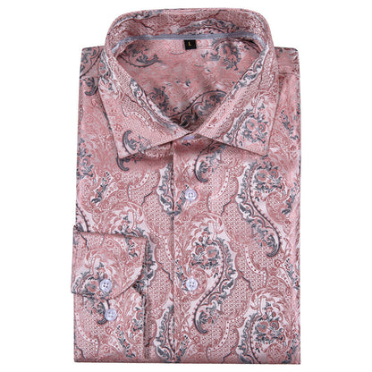Baby Pink Paisley Silk Dress Shirt shirt    - Sophisticated Gentlemen
