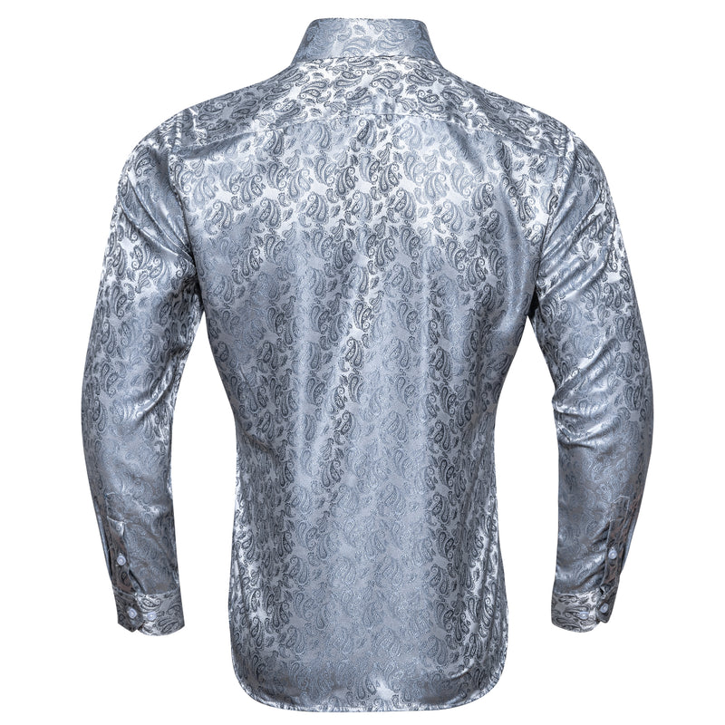 Silver Gray Paisley Style Silk Dress Shirt shirt    - Sophisticated Gentlemen