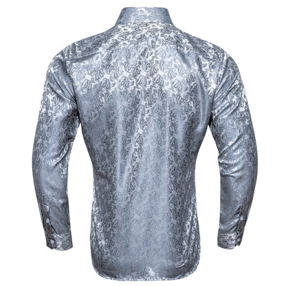 Silver Gray Paisley Style Silk Dress Shirt shirt    - Sophisticated Gentlemen