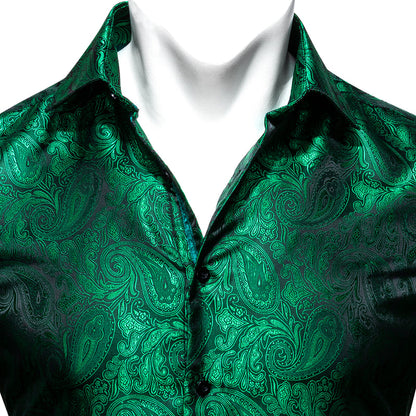 Green Paisley Style Silk Dress Shirt shirt    - Sophisticated Gentlemen