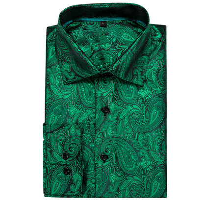 Green Paisley Style Silk Dress Shirt shirt    - Sophisticated Gentlemen