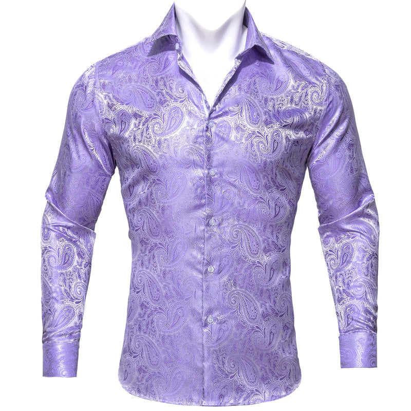 Silver Purple Paisley Style Silk Dress Shirt shirt S   - Sophisticated Gentlemen