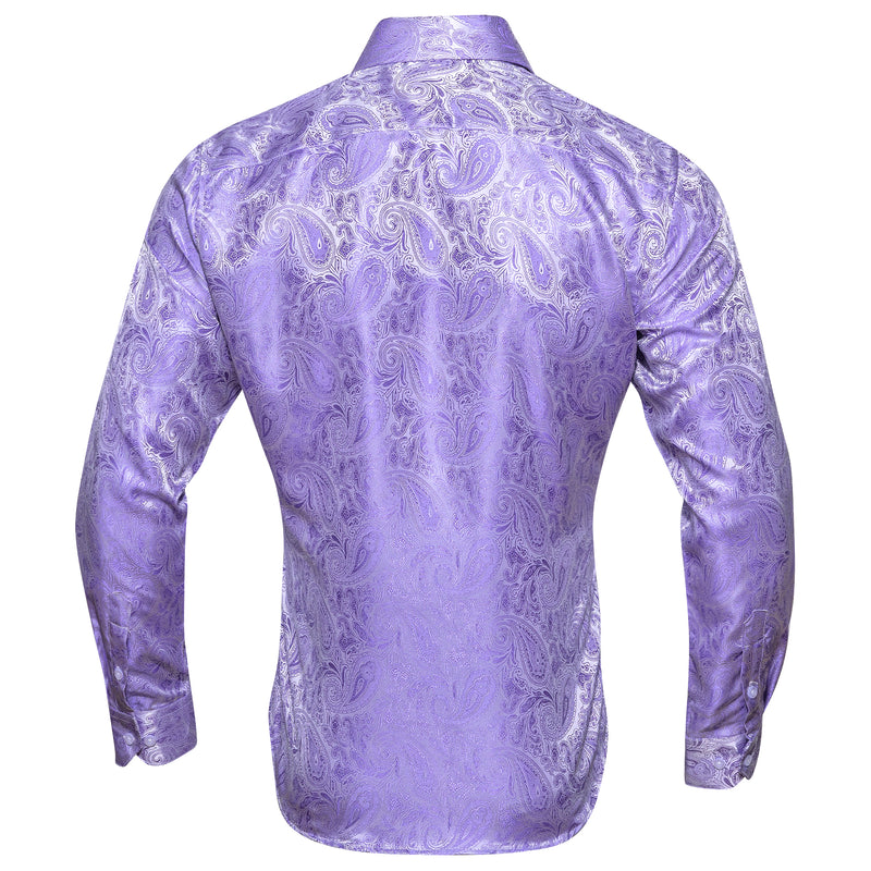 Silver Purple Paisley Style Silk Dress Shirt shirt    - Sophisticated Gentlemen