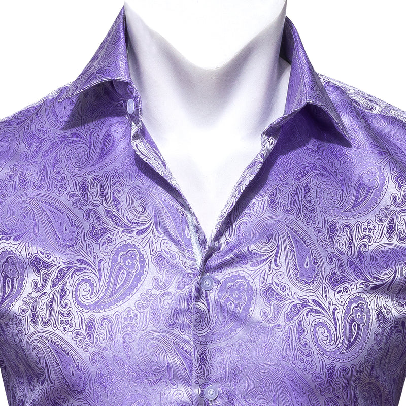 Silver Purple Paisley Style Silk Dress Shirt shirt    - Sophisticated Gentlemen