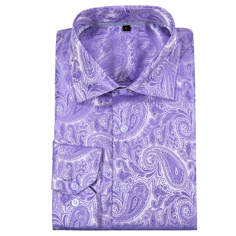 Silver Purple Paisley Style Silk Dress Shirt shirt    - Sophisticated Gentlemen