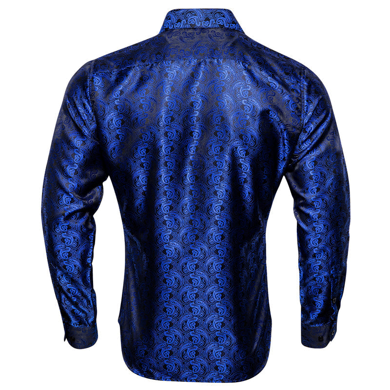 Black Blue Paisley Style Silk Dress Shirt shirt    - Sophisticated Gentlemen