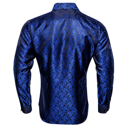 Black Blue Paisley Style Silk Dress Shirt shirt    - Sophisticated Gentlemen