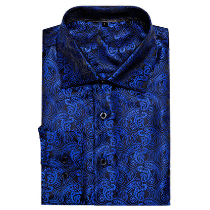 Black Blue Paisley Style Silk Dress Shirt shirt    - Sophisticated Gentlemen