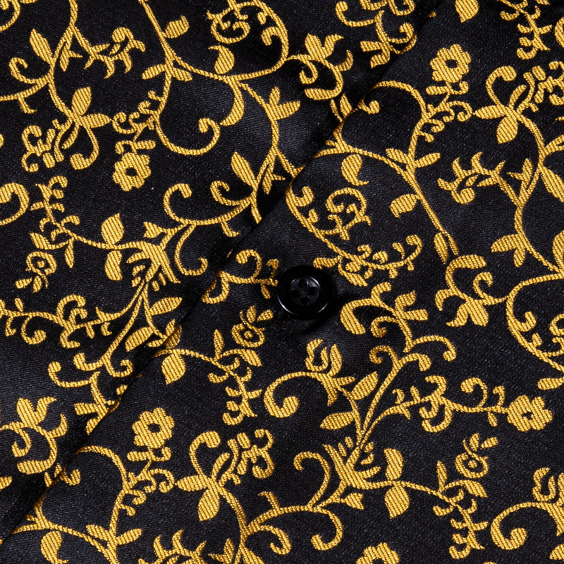 Black Golden Floral Style Silk Dress Shirt shirt    - Sophisticated Gentlemen