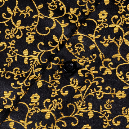 Black Golden Floral Style Silk Dress Shirt shirt    - Sophisticated Gentlemen