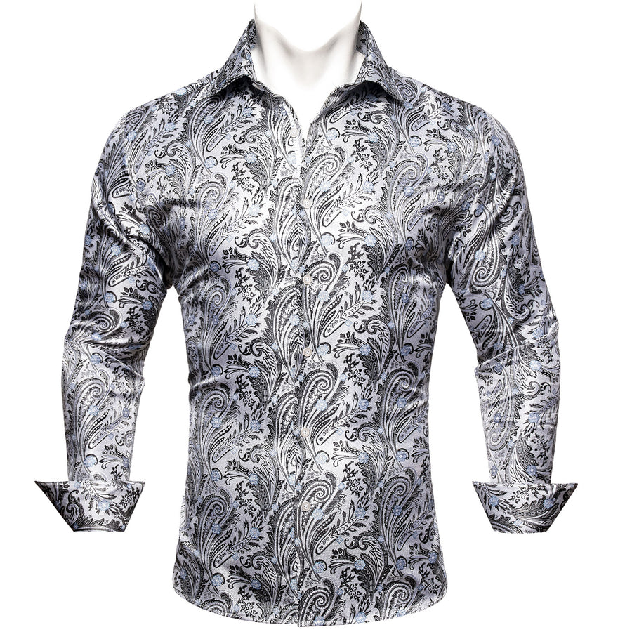 White Black Paisley Silk Dress Shirt shirt    - Sophisticated Gentlemen