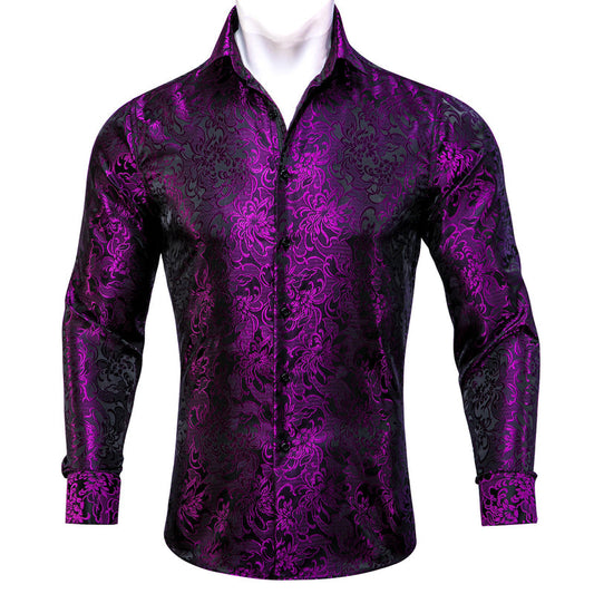 Deep Purple Floral Silk Dress Shirt shirt S   - Sophisticated Gentlemen