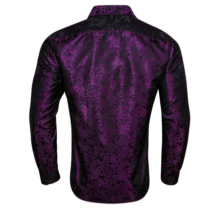 Deep Purple Floral Silk Dress Shirt shirt    - Sophisticated Gentlemen