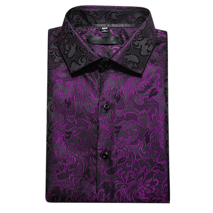 Deep Purple Floral Silk Dress Shirt shirt    - Sophisticated Gentlemen