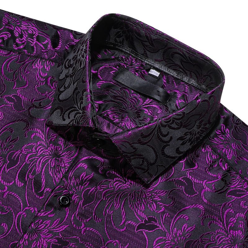 Deep Purple Floral Silk Dress Shirt shirt    - Sophisticated Gentlemen