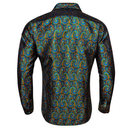 Yellow Green Paisley Silk Dress Shirt shirt    - Sophisticated Gentlemen