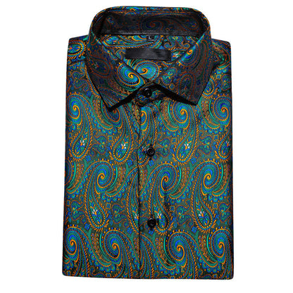 Yellow Green Paisley Silk Dress Shirt shirt    - Sophisticated Gentlemen