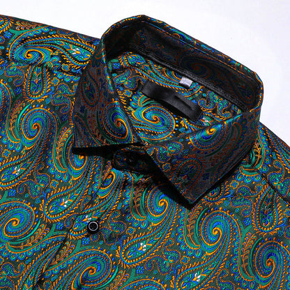 Yellow Green Paisley Silk Dress Shirt shirt    - Sophisticated Gentlemen