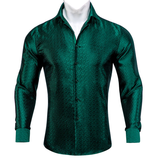 Emerald Green Novelty Silk Dress Shirt shirt S   - Sophisticated Gentlemen