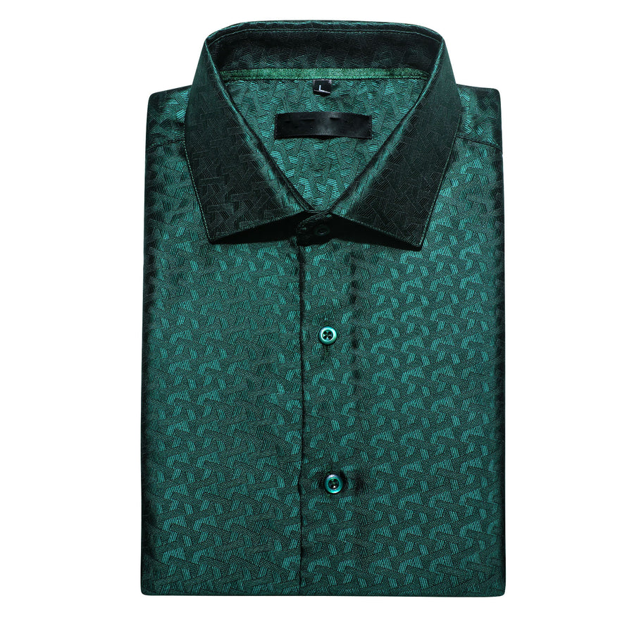 Emerald Green Novelty Silk Dress Shirt shirt    - Sophisticated Gentlemen