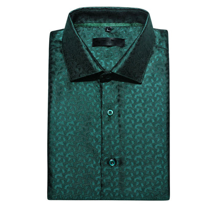 Emerald Green Novelty Silk Dress Shirt shirt    - Sophisticated Gentlemen