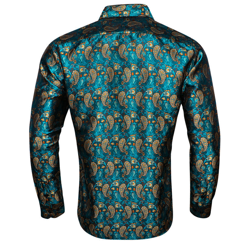 Orange Blue Paisley Silk Dress Shirt shirt    - Sophisticated Gentlemen