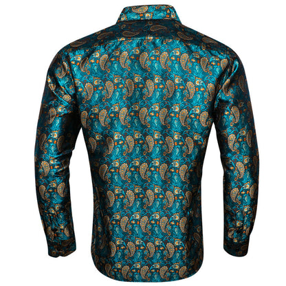 Orange Blue Paisley Silk Dress Shirt shirt    - Sophisticated Gentlemen