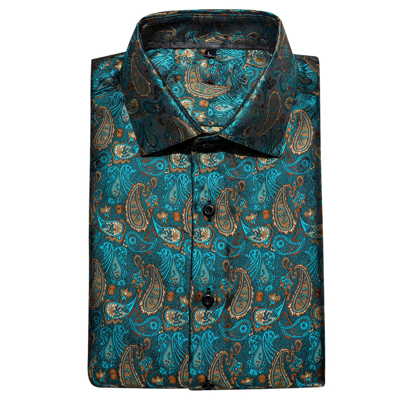 Orange Blue Paisley Silk Dress Shirt shirt    - Sophisticated Gentlemen