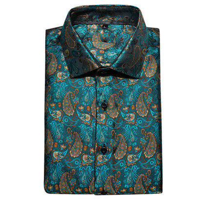 Orange Blue Paisley Silk Dress Shirt shirt    - Sophisticated Gentlemen