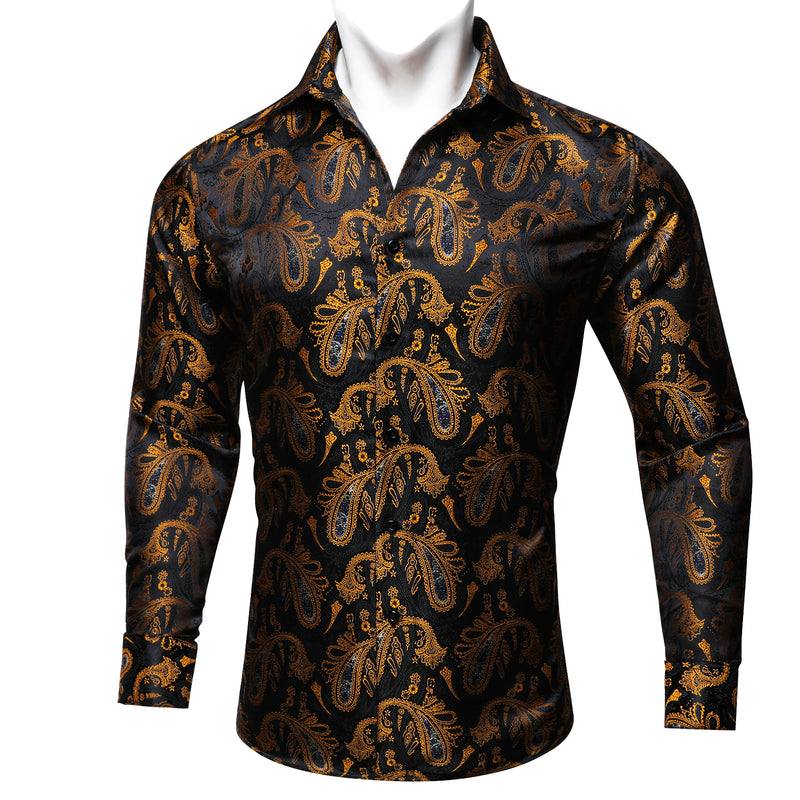 Black Gold Paisley Silk Dress Shirt shirt    - Sophisticated Gentlemen