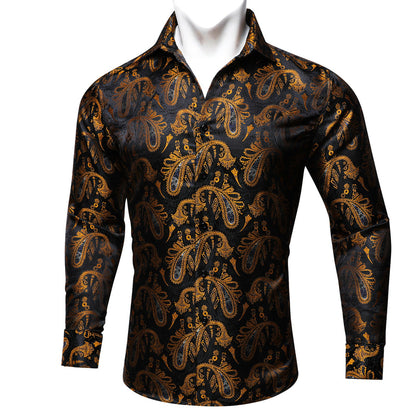 Black Gold Paisley Silk Dress Shirt shirt    - Sophisticated Gentlemen