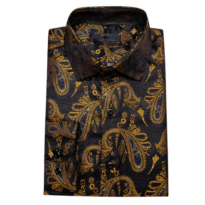 Black Gold Paisley Silk Dress Shirt shirt    - Sophisticated Gentlemen