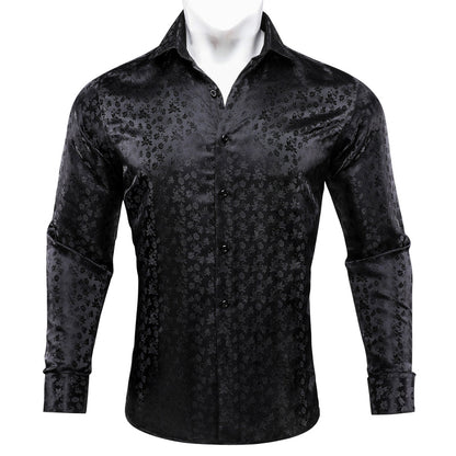 Black Floral Silk Dress Shirt shirt S   - Sophisticated Gentlemen