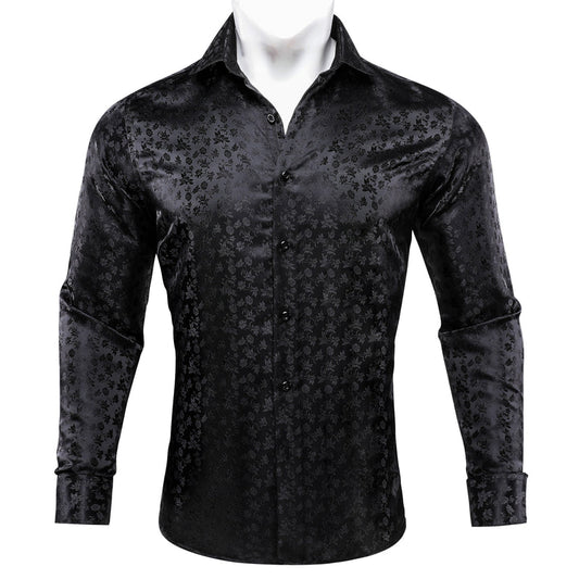 Black Floral Silk Dress Shirt shirt S   - Sophisticated Gentlemen