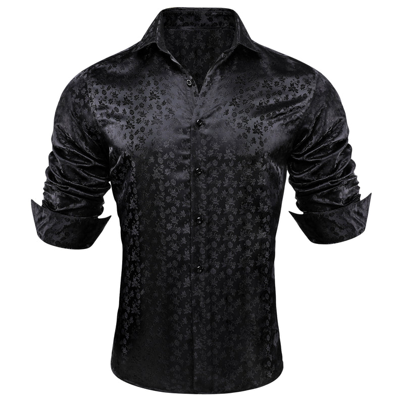 Black Floral Silk Dress Shirt shirt    - Sophisticated Gentlemen