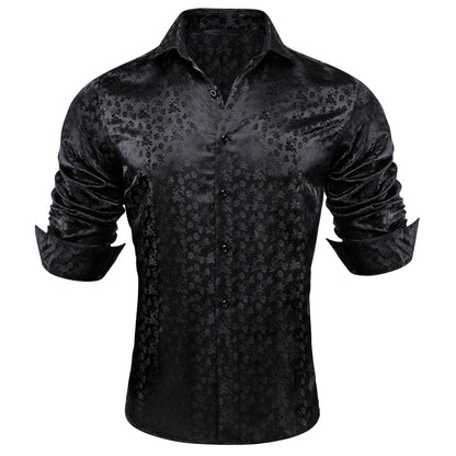 Black Floral Silk Dress Shirt shirt    - Sophisticated Gentlemen