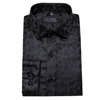 Black Floral Silk Dress Shirt shirt    - Sophisticated Gentlemen