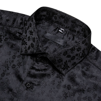 Black Floral Silk Dress Shirt shirt    - Sophisticated Gentlemen