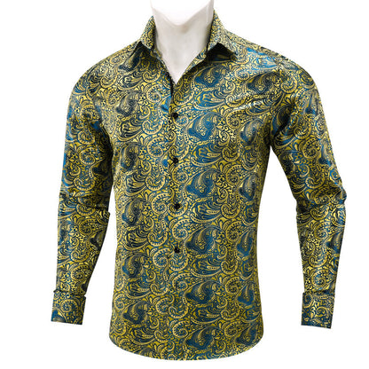 Yellow Blue Paisley Silk Dress Shirt shirt    - Sophisticated Gentlemen