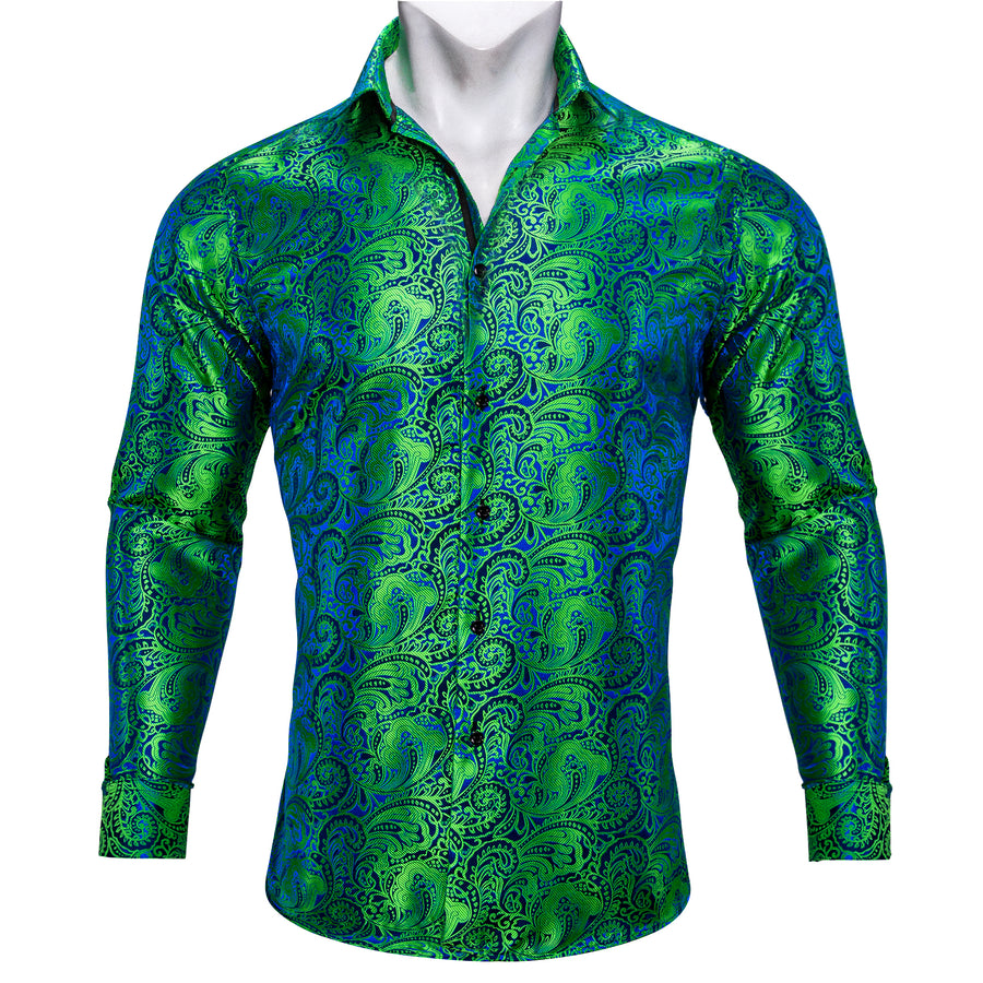 Green Blue Paisley Silk Dress Shirt shirt    - Sophisticated Gentlemen