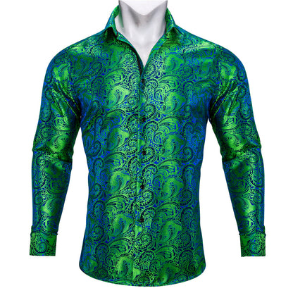 Green Blue Paisley Silk Dress Shirt shirt    - Sophisticated Gentlemen