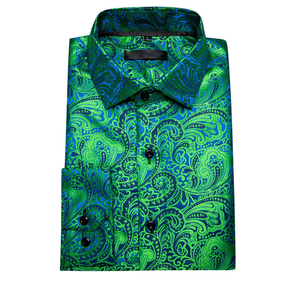 Green Blue Paisley Silk Dress Shirt shirt    - Sophisticated Gentlemen