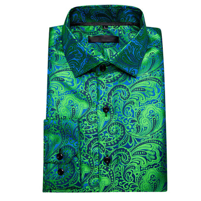 Green Blue Paisley Silk Dress Shirt shirt    - Sophisticated Gentlemen