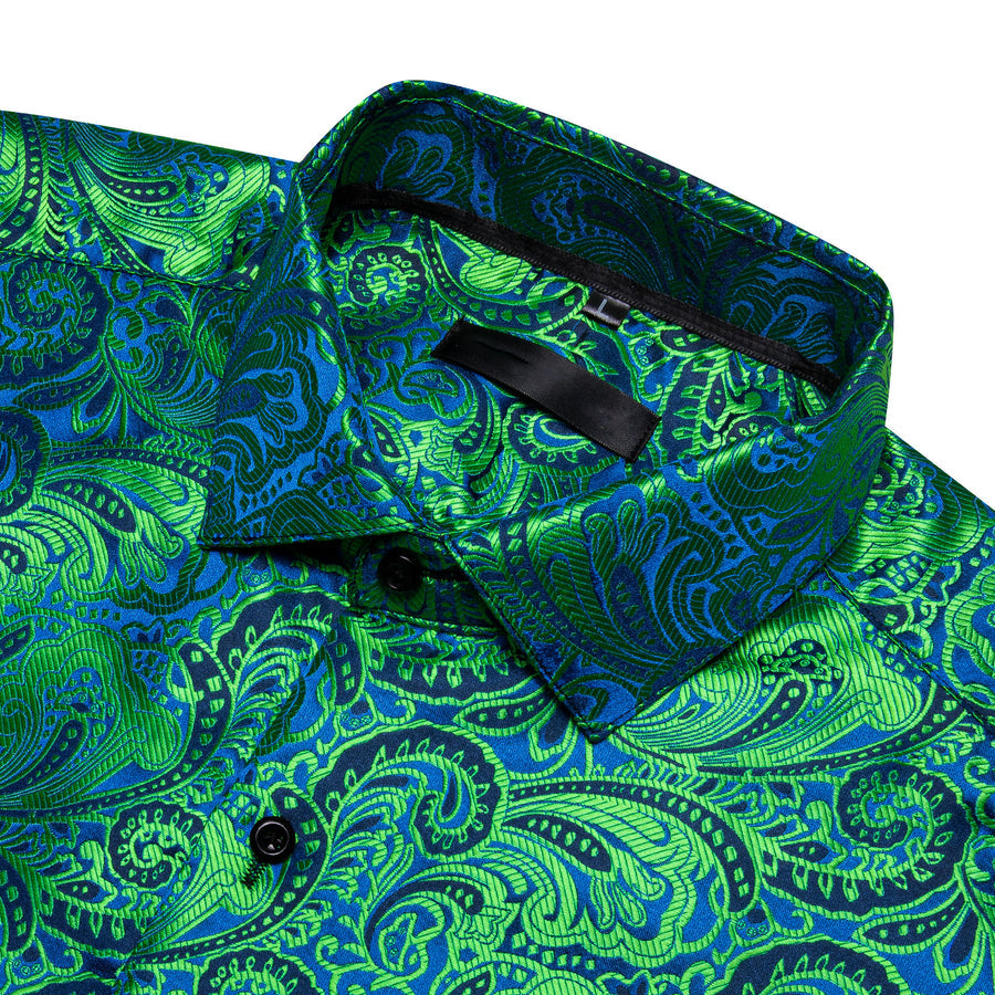 Green Blue Paisley Silk Dress Shirt shirt    - Sophisticated Gentlemen