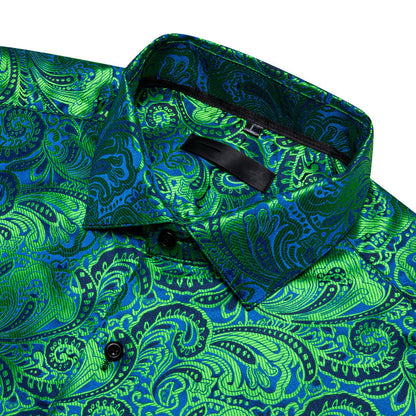 Green Blue Paisley Silk Dress Shirt shirt    - Sophisticated Gentlemen