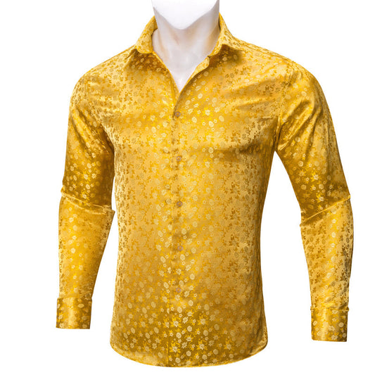 Yellow Floral Silk Dress Shirt shirt S   - Sophisticated Gentlemen