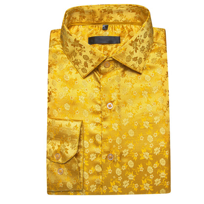 Yellow Floral Silk Dress Shirt shirt    - Sophisticated Gentlemen