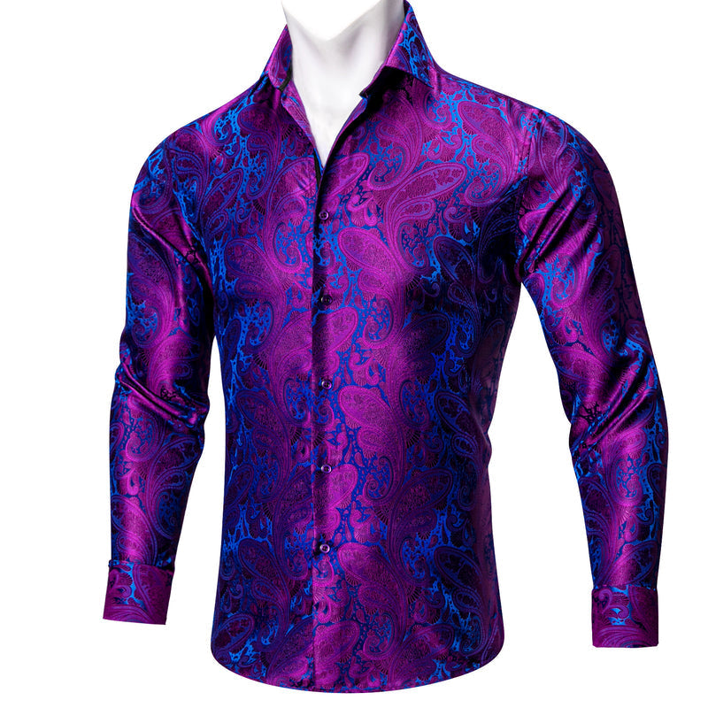 Purple Blue Paisley Silk Dress Shirt shirt    - Sophisticated Gentlemen