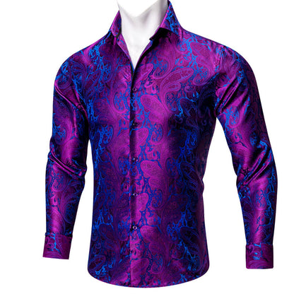 Purple Blue Paisley Silk Dress Shirt shirt    - Sophisticated Gentlemen