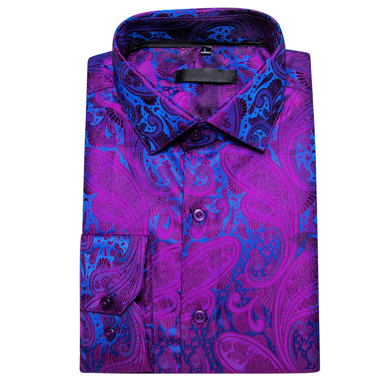 Purple Blue Paisley Silk Dress Shirt shirt    - Sophisticated Gentlemen